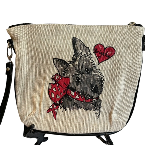 BRIGHTON Scottie Dog Canvas Crossbody with Black Leather Detachable Stra… - Picture 5 of 10
